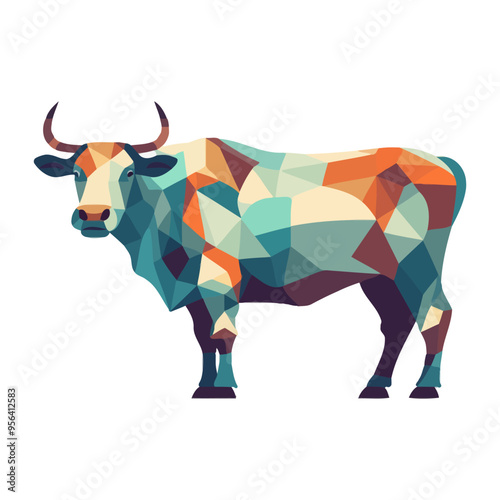 Beautiful image of a cow. Cute polygonal cow isolated. Cow in triangular style. Vector illustration