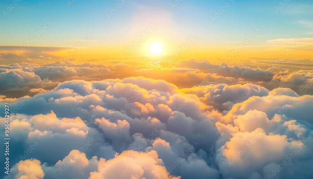 Beautiful aerial view above clouds with sunset Beautiful aerial view above clouds with sunset