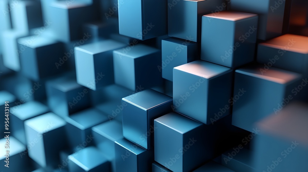 Abstract Blue Cubes 3D Render Abstract Blue Cubes 3D Render