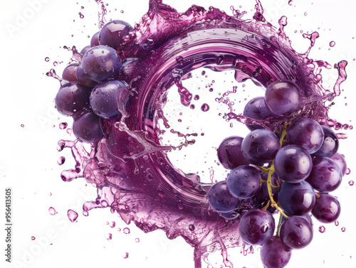 Obraz na płótnie circular grape juice splash swirl, grape floating isolated white background w salonie