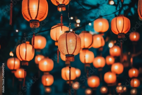 A large number of lanterns hanging in the air 