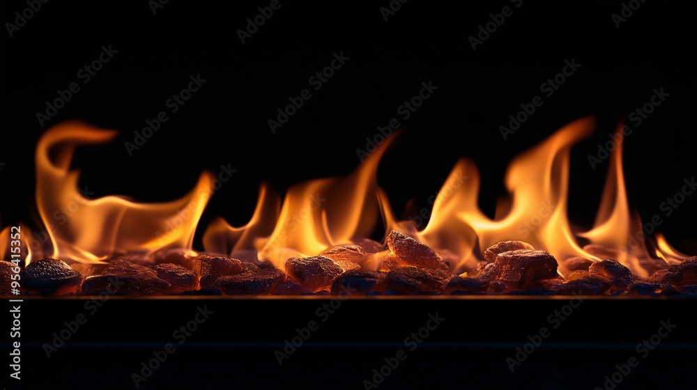 Captivating Fire Display with Glowing Embers in Darkness Captivating Fire Display with Glowing Embers in Darkness