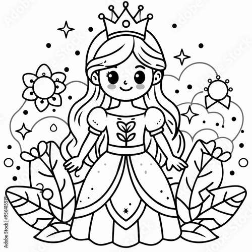  cute princess illustration for kids coloring book 