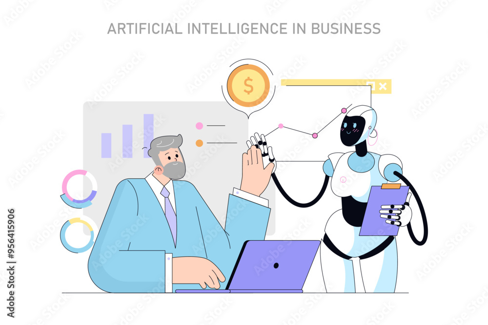 Artificial intelligence in business. Flat Vector Illustration Artificial intelligence in business. Flat Vector Illustration