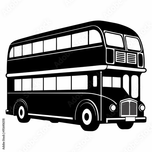 Double decker bus Black silhouette