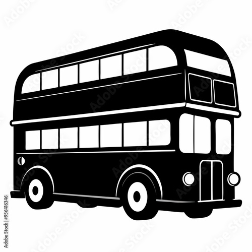 Double decker bus Black silhouette