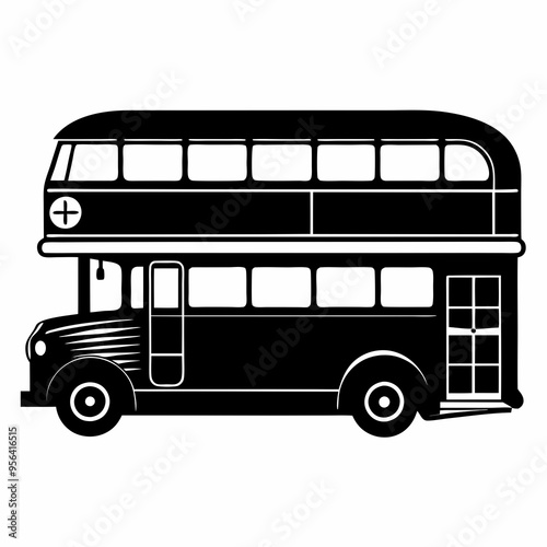 Double decker bus Black silhouette