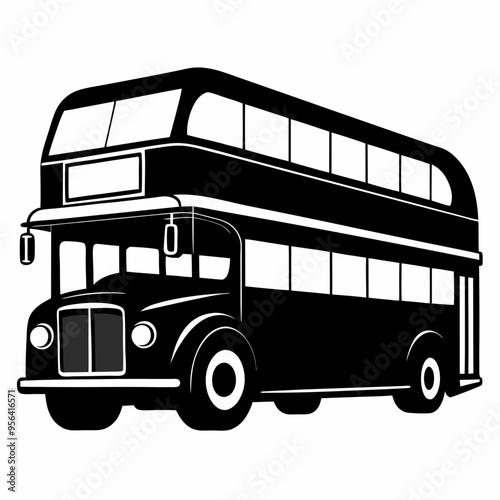 Double decker bus Black silhouette