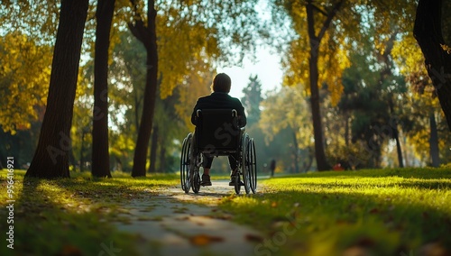 photo of person in wheelchair, enjoying the beauty of nature at a park 