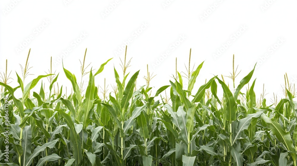 Corn Fields on a White Background, Showcasing the Bounty and Agricultural Richness of Farmland in a Clean, Simple Image