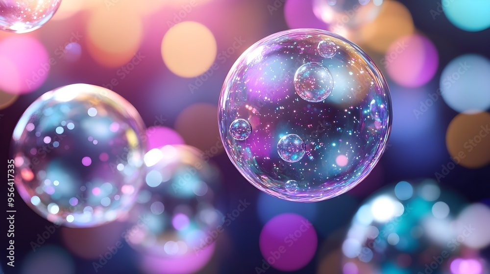 Abstract Colorful Bubbles with Bokeh Lights