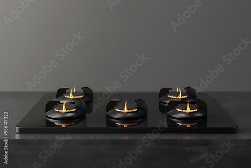 Modern black gas stove in the kitchen photo