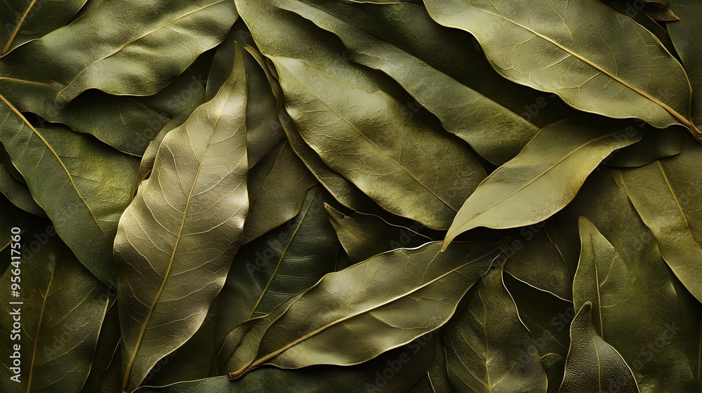 Macro photography of crushed bay leaves showcasing the detailed texture earthy green color and natural beauty of this aromatic herb This image is perfect for use in culinary cooking Macro photography of crushed bay leaves showcasing the detailed texture earthy green color and natural beauty of this aromatic herb This image is perfect for use in culinary cooking