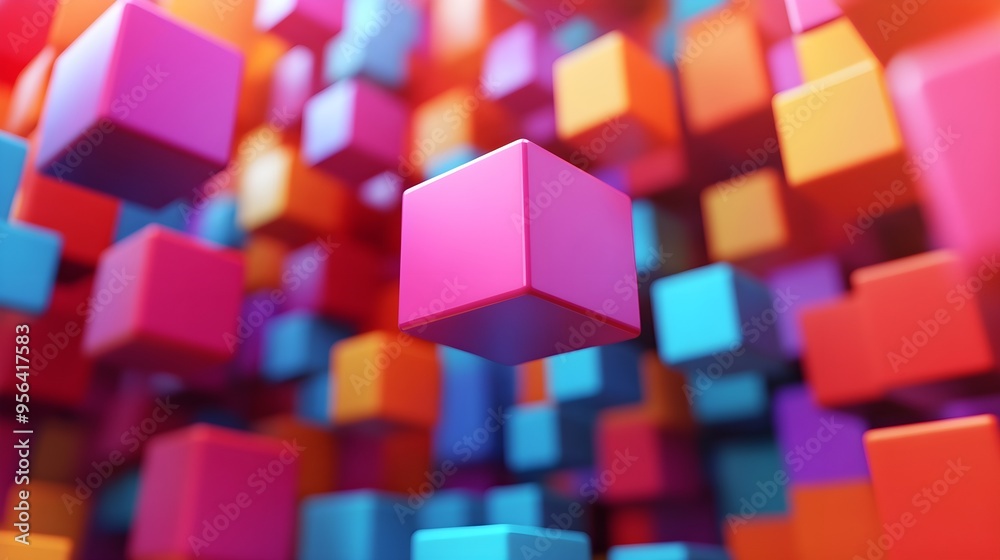 Abstract Colorful Cubes Background 3D Render Abstract Colorful Cubes Background 3D Render