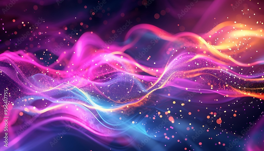 A colorful waves lights background with neon light