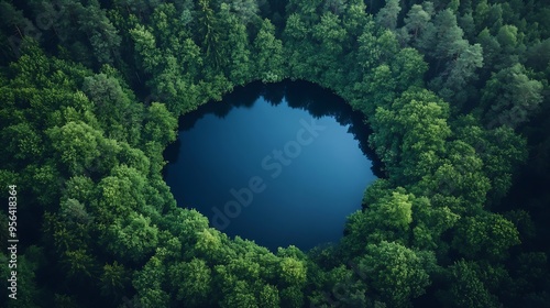 Aerial view of a lake in the forests of Lithuania wild nature The name of the lake is Mergeles akeles Varena district Europe Dzukija National Park : Generative AI photo