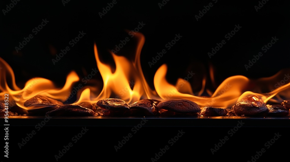 A Captivating Display of Flames and Glowing Rocks at Night A Captivating Display of Flames and Glowing Rocks at Night