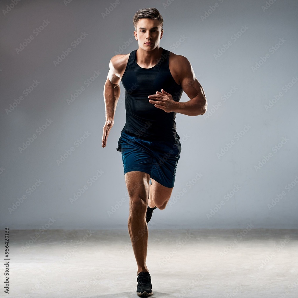 Full length portrait of active young muscular running man, Full length portrait of active young muscular running man,
