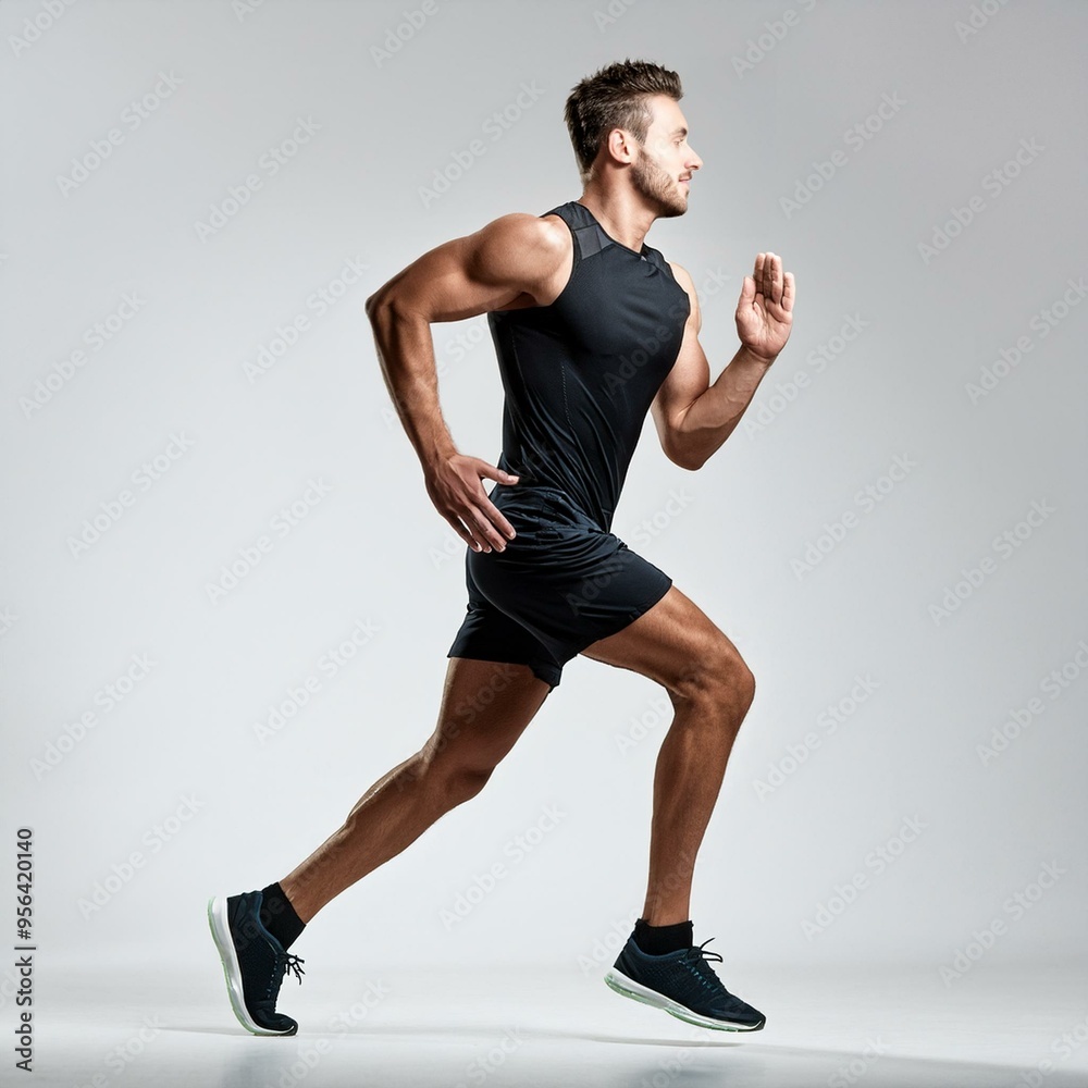 Full length portrait of active young muscular running man, Full length portrait of active young muscular running man,