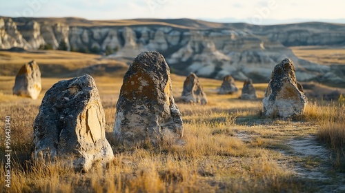 Scenic views of Writing on Stone Provincial Park in the Badlands of Alberta Canada : Generative AI photo