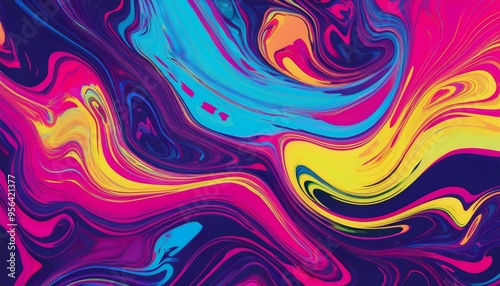 big neon wave background, abstract fluid art design; marbleized effect