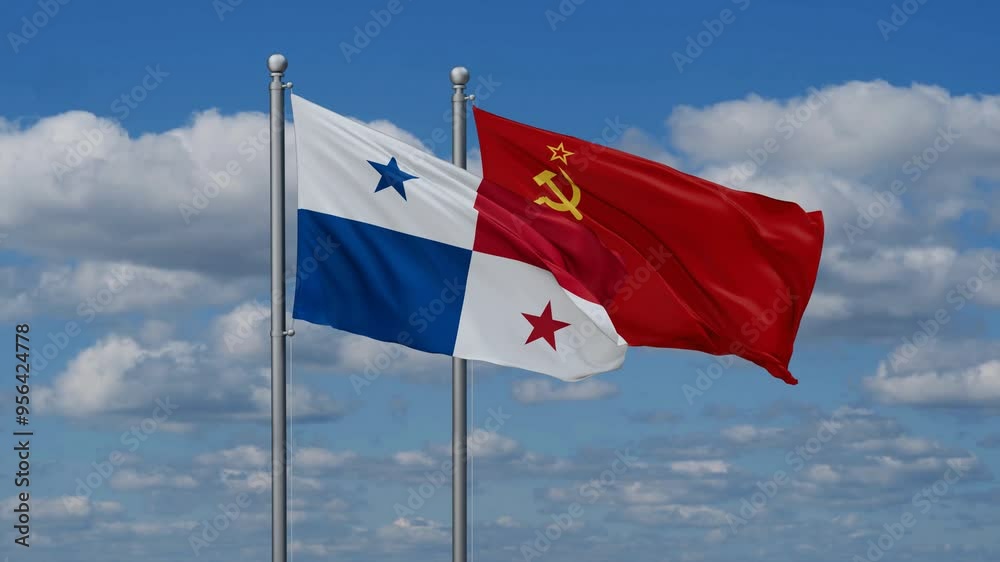 Soviet Union or USSR and Panama flags flying together, video concept of the relationship, two country cooperation concept Soviet Union or USSR and Panama flags flying together, video concept of the relationship, two country cooperation concept