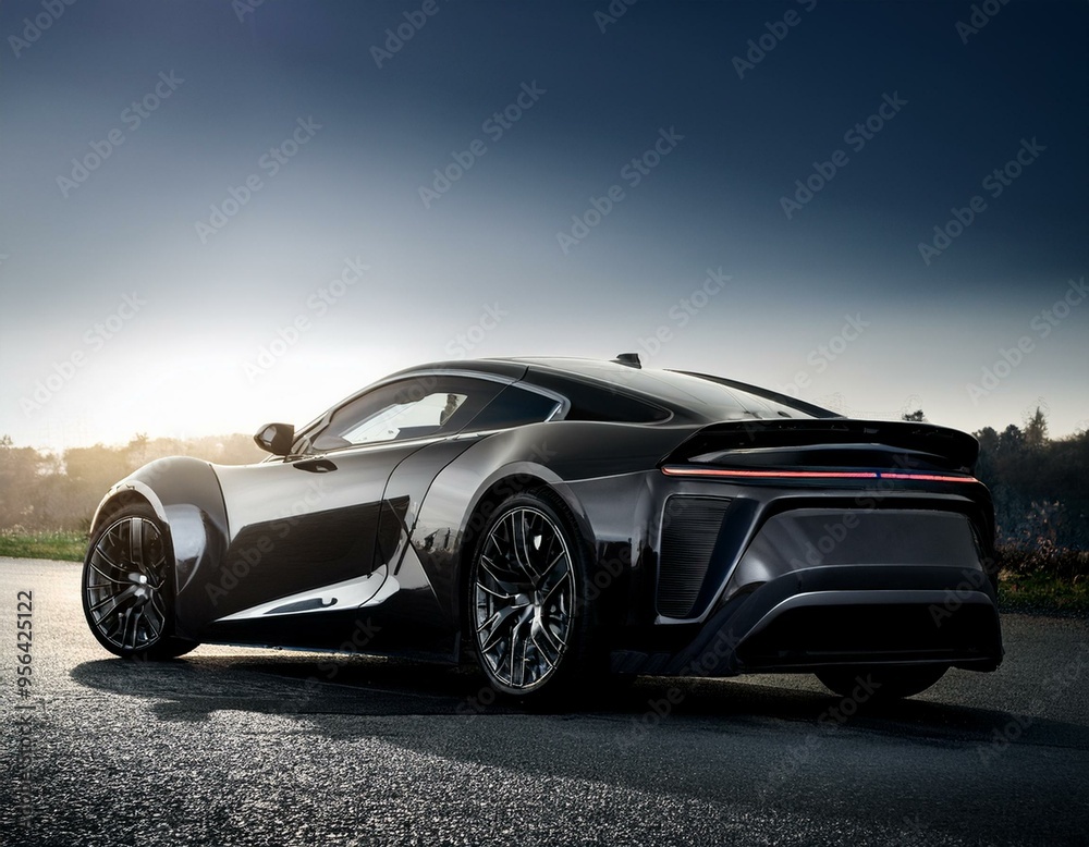 Front view of LED headlights sport car on black background Front view of LED headlights sport car on black background