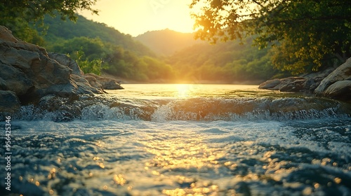 A beautiful scenery of river  wild nature and landscape : Generative AI