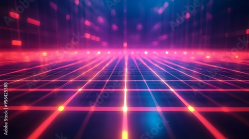Abstract Neon Grid Background, Futuristic Design, Cyberpunk
