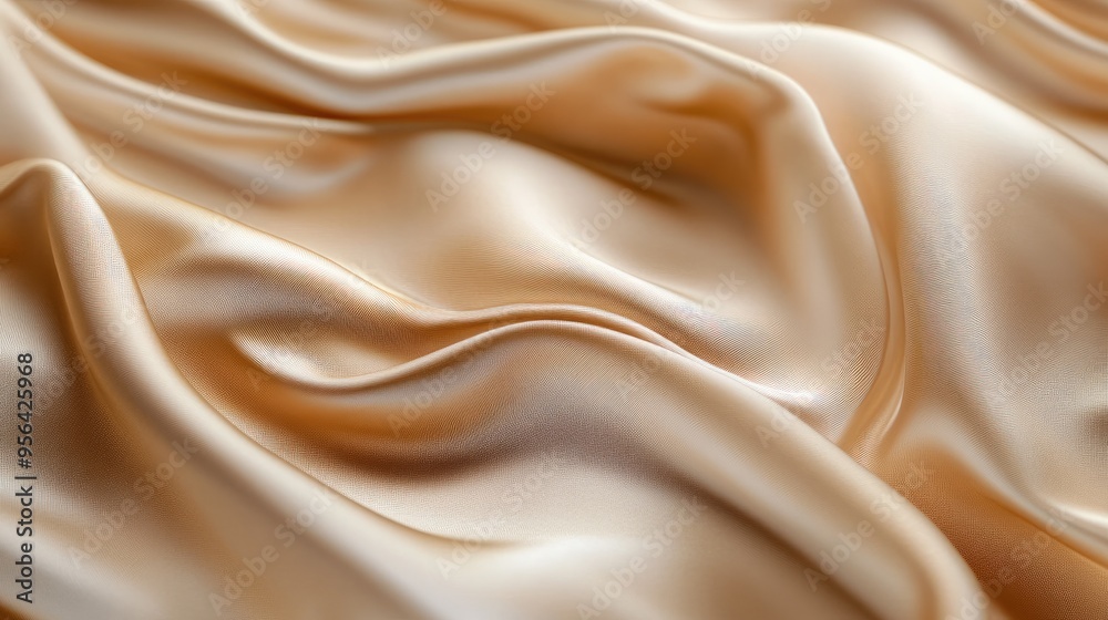 Obraz premium Smooth light golden fabric with soft, gentle folds, creating a serene and sophisticated visual impact.