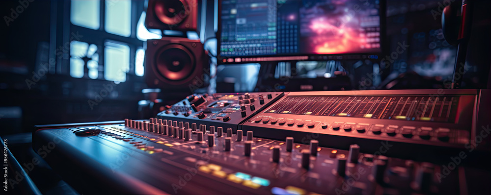 Modern studio control desk. Recording or sound DJ proffesional system. sound equipment for concert. Modern studio control desk. Recording or sound DJ proffesional system. sound equipment for concert.