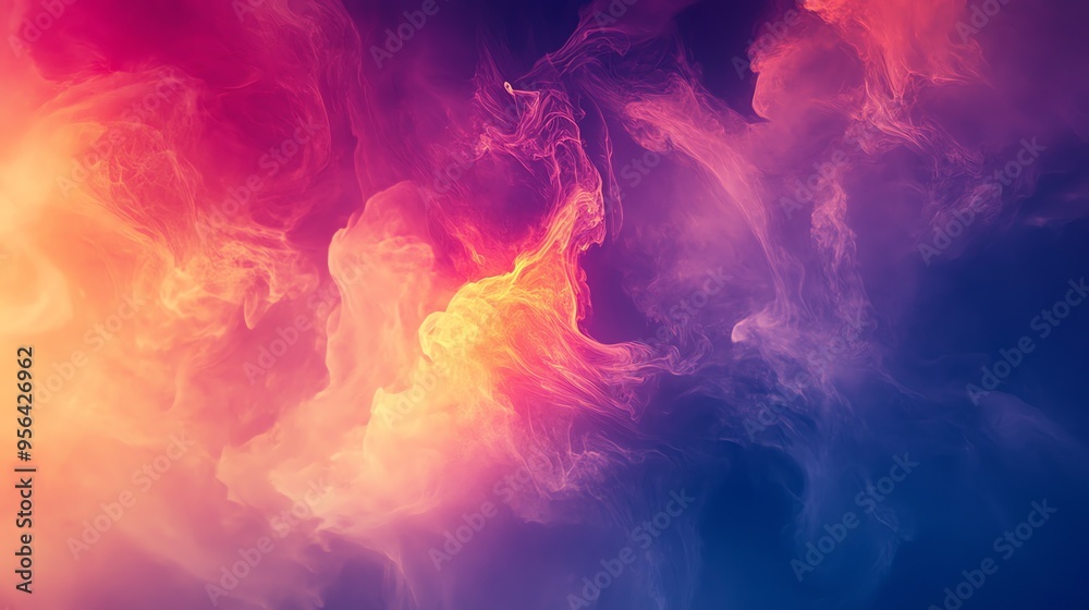 Fototapeta premium Abstract colorful smoke in a dark blue background.