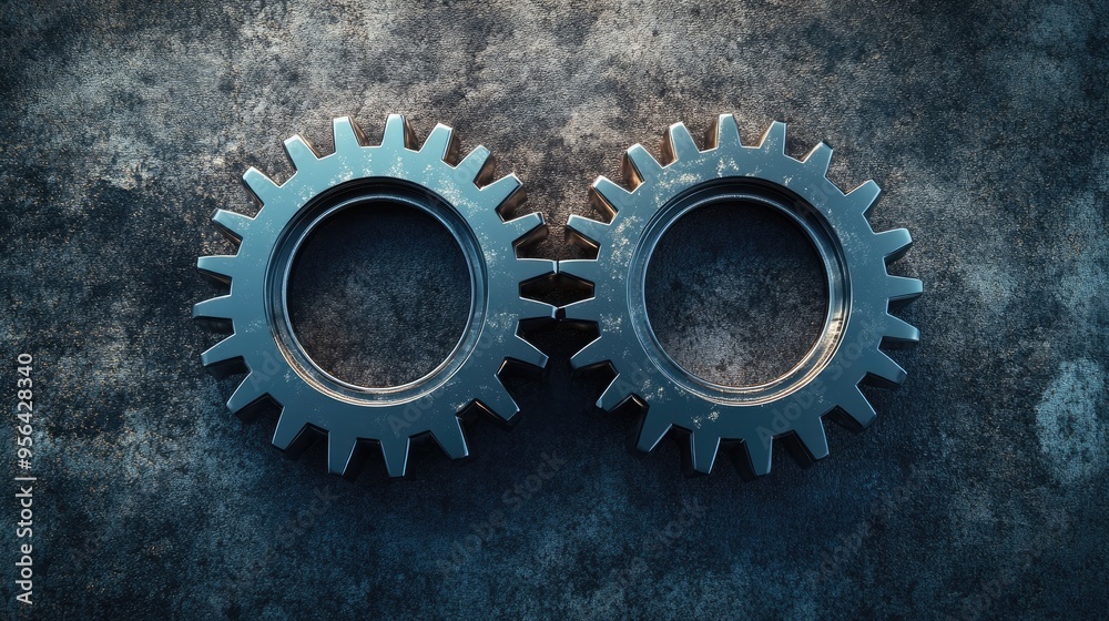 Two gears interlocking, symbolizing the concept of teamwork and collaboration for achieving common goals. Two gears interlocking, symbolizing the concept of teamwork and collaboration for achieving common goals.