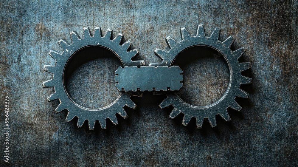 Two gears interlocking, symbolizing the concept of teamwork and collaboration for achieving common goals.