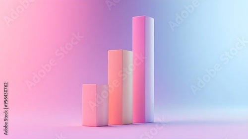 Abstract Pink and Blue Gradient Background with 3D Bars