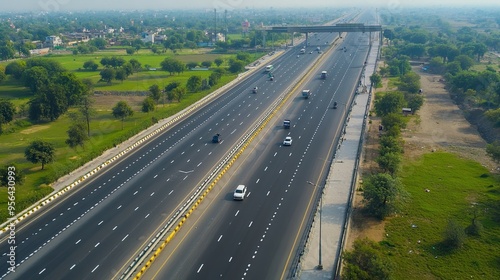 Elevated View of a Smooth Expressway in India: Top-Down View of a Modern Expressway in India, Showing Smooth Traffic Flow