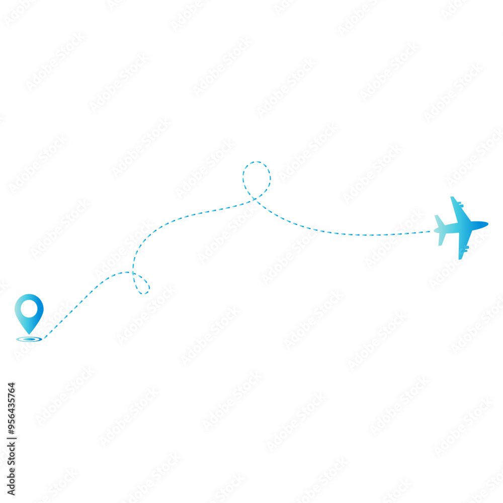 Colorful Airplane Dotted Path Silhouette Isolated on White Background, Vector Graphic Design.