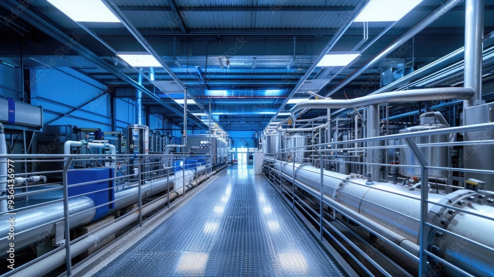 Modern production facility for plant milking, showcasing eco-friendly technology and sustainable practices Modern production facility for plant milking, showcasing eco-friendly technology and sustainable practices
