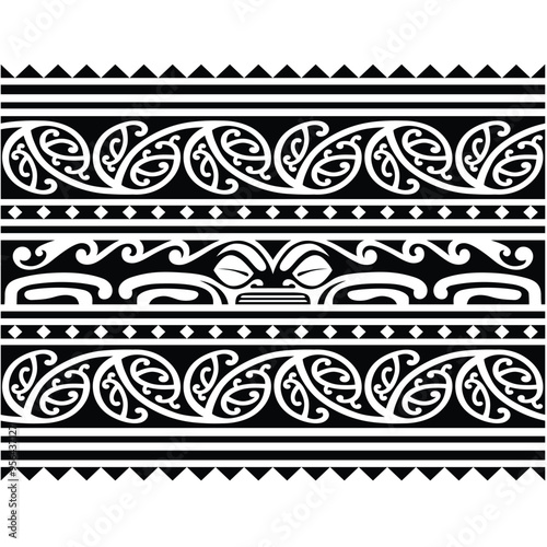 Polynesian pattern tribal tattoo border. Tribal tattoo geometric fore arm samoan band.Tattoo eps forearm samoan sleeve bracelet.Fabric seamless isolated hawaiian pattern on white background.