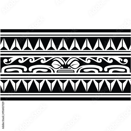 Polynesian tattoo tribal band design. Samoan tattoo tribal ornament border.
 Decorative seamless pattern.