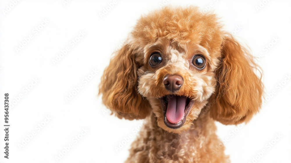Cute brown poodle dog with tongue out, isolated on a white background Cute brown poodle dog with tongue out, isolated on a white background