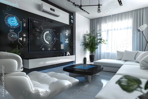 Illustration of A sleek, modern office space where executives discuss carbon credit investments, with a digital screen showcasing fluctuating values, blending environmental responsibility with economi