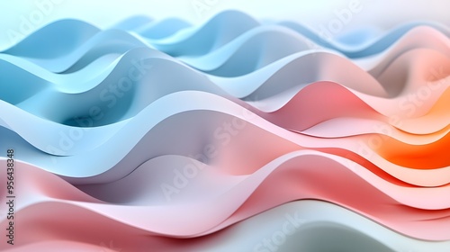 Abstract Wavy Background, Blue Pink Orange, 3D Render