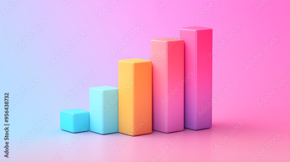 Colorful 3D Bar Chart Growth on Pink Background Colorful 3D Bar Chart Growth on Pink Background