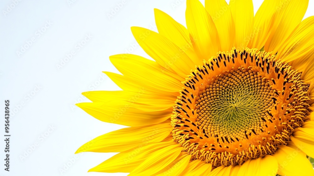 Fototapeta premium Closeup of a bright yellow sunflower against a blue sky.