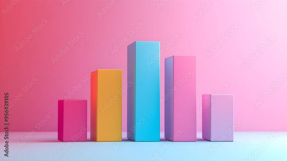 Colorful 3D Bar Graph on Pink Background
