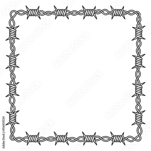 A square frame made of barbed wire. Isolated on white background