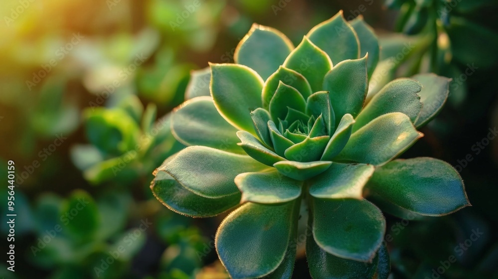 A green succulent plant bathed in soft light, highlighting its natural beauty