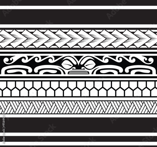 Polynesian tattoo tribal band design. Samoan tattoo tribal ornament border.
 Decorative seamless pattern.
