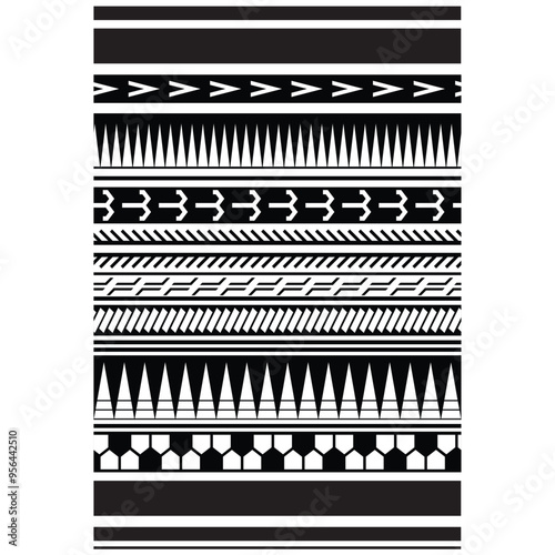 Polynesian tattoo tribal band design. Samoan tattoo tribal ornament border.
 Decorative seamless pattern.